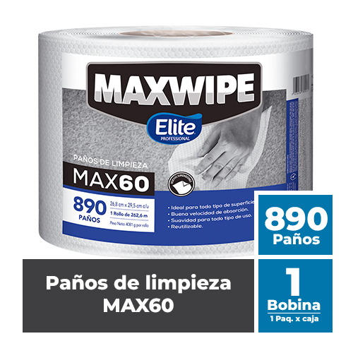 MAXWIPE BOBINA MAX60 - 890 Paños Blancos