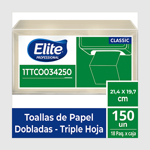 TOALLA ELITE TRIPLE HOJA NATURAL ESTÁNDAR - 21,4 x 19,7 cm 150/18