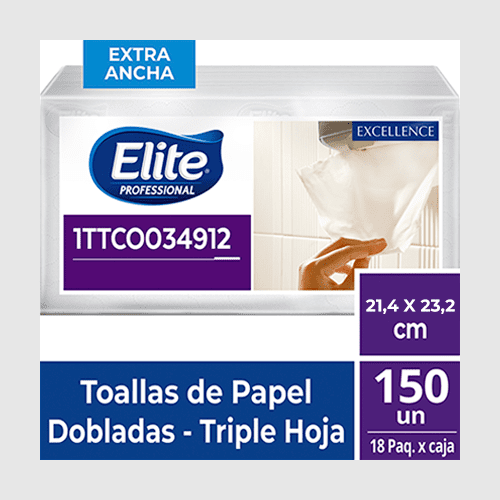 TOALLA ELITE TRIPLE HOJA EXTRA BLANCA, 21,4 x 23,2 cm 150/18
