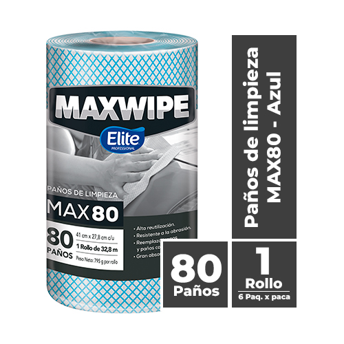 MAXWIPE ROLLO MAX80 - 80 Paños Azul