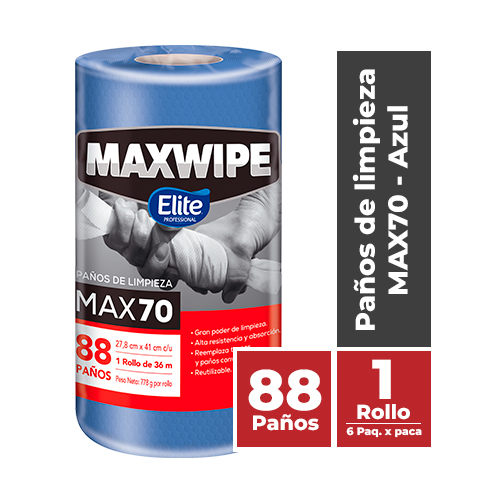 MAXWIPE ROLLO MAX70 - 88 Paños Azul - Uso Mecánico