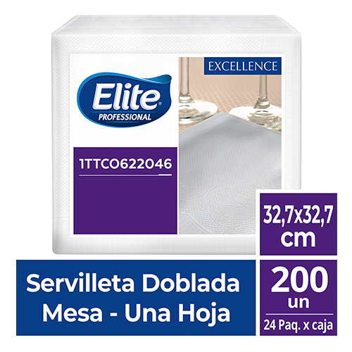 SERVILLETA ELITE DE LUJO 33X33 HOJA SENCILLA DOBLADA EN 4